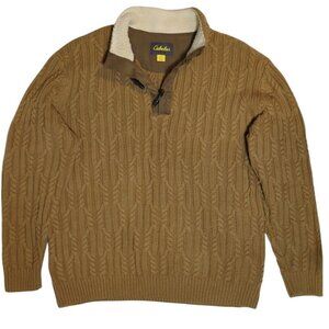 Cabela's Mens XL Cable Fisherman Knit Sweater Toggle Buttons Elbow‎ Patchs Heavy